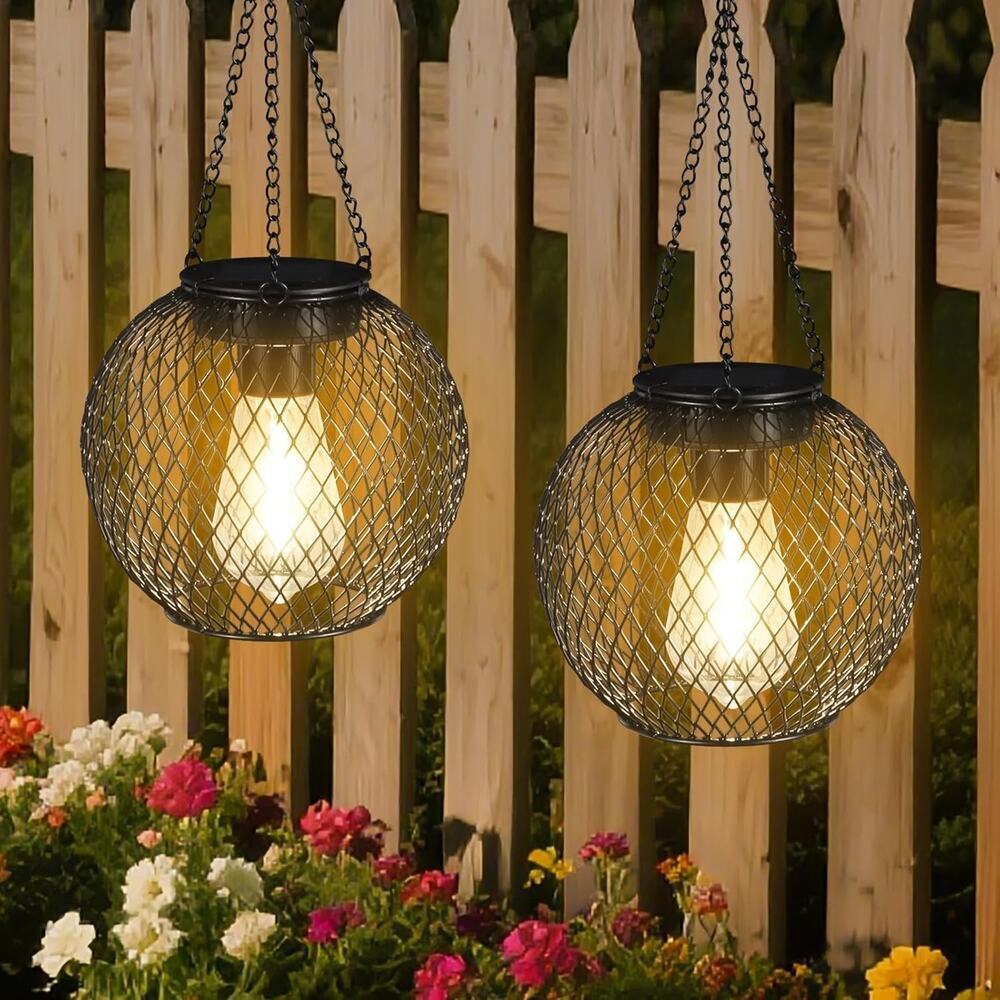 2 Pack Upgradeed Metal Hanging Solar Lanterns Outdoor Waterproof for Yard Decor